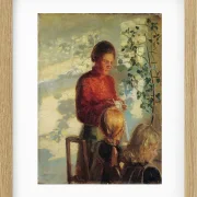 Anna Ancher - Zwei kleine Mädchen lernen das Nähen 1910 | Giclée Kunstdruck gerahmt