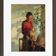 Anna Ancher - Zwei kleine Mädchen lernen das Nähen 1910 | Giclée Kunstdruck gerahmt