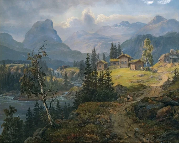 Ansicht der Øylo Farm, Valdres 1846