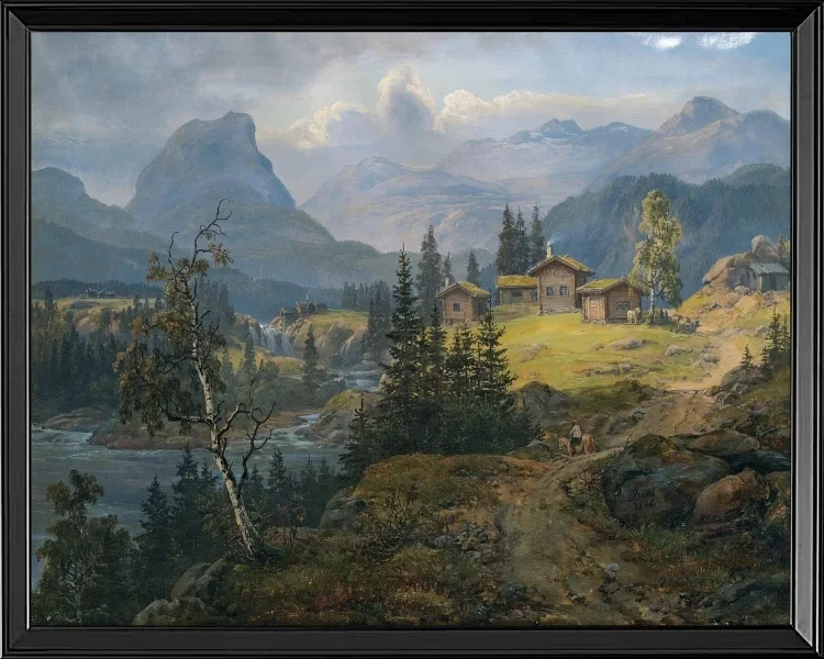 Ansicht der Øylo Farm, Valdres 1846