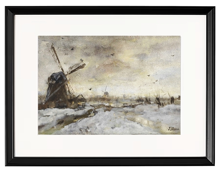 Landschaft mit einer Windmühle im Schnee - 1847