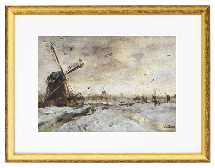 Landschaft mit einer Windmühle im Schnee - 1847