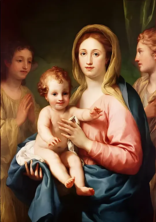 Anton Raphael Mengs | Madonna og barn med to engle - 1770 | Indrammet kunsttryk | Klassicisme | formida
