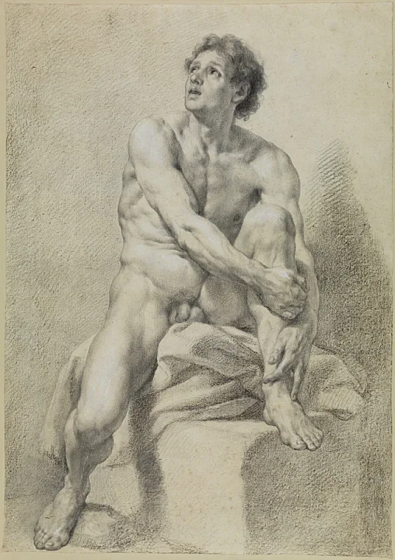Anton Raphael Mengs | Siddende mandlig nøgen - 1759 | Indrammet kunsttryk | Klassicisme | formida