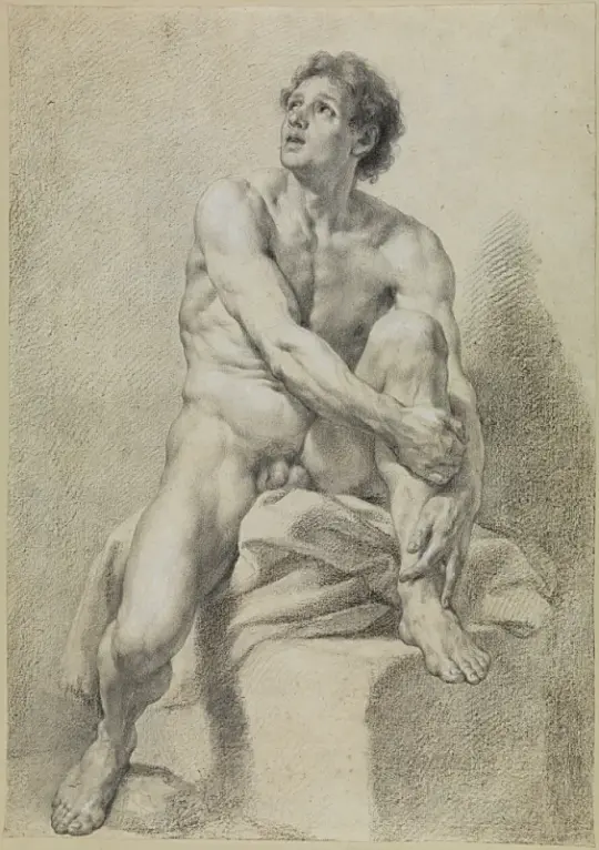 Anton Raphael Mengs | Siddende mandlig nøgen - 1759 | Indrammet kunsttryk | Klassicisme | formida