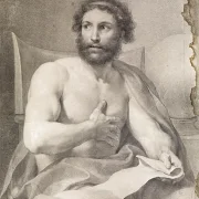 Anton Raphael Mengs | En siddende mandlig nøgenfigur - 1760 | Indrammet kunsttryk | Klassicisme | formida