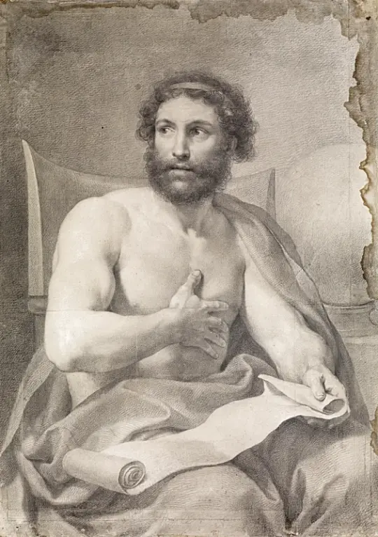 Anton Raphael Mengs | En siddende mandlig nøgenfigur - 1760 | Indrammet kunsttryk | Klassicisme | formida