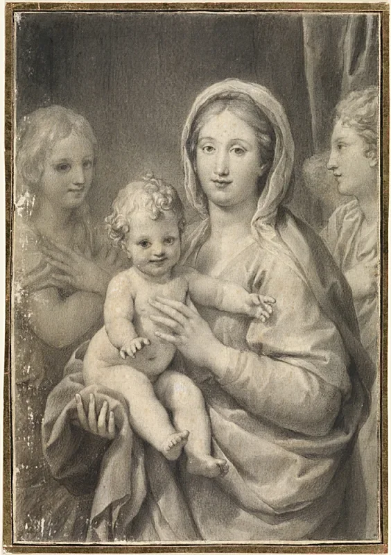 Anton Raphael Mengs | Madonna og barn med to engle - 1776 | Indrammet kunsttryk | Klassicisme | formida