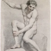 Anton Raphael Mengs | En siddende mandlig nøgenfigur - 1760 | Indrammet kunsttryk | Klassicisme | formida