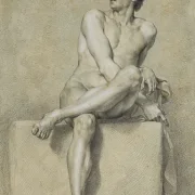 Anton Raphael Mengs | Siddende mandlig nøgen, set forfra - 1759 | Indrammet kunsttryk | Klassicisme | formida