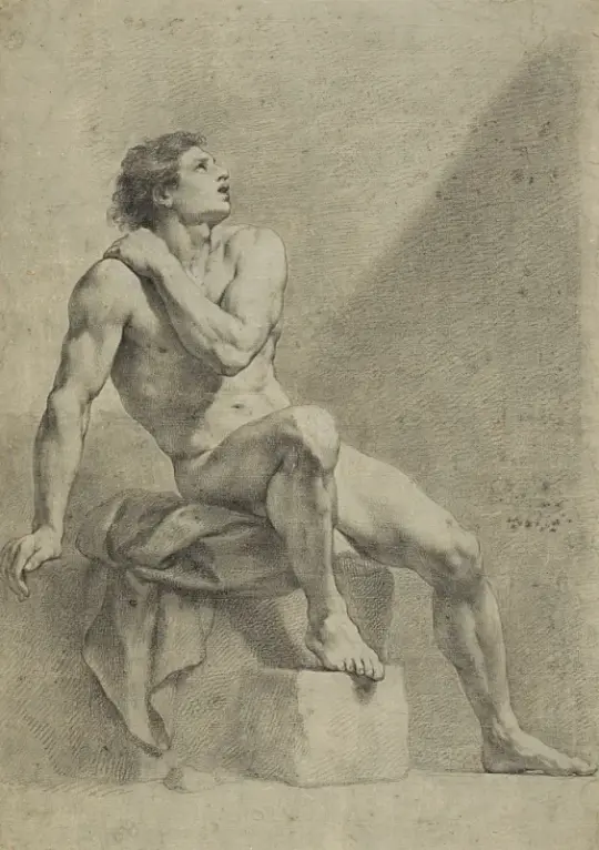 Anton Raphael Mengs | Sitzender männlicher Akt, schräg nach rechts - 1759 | Gerahmter Kunstdruck | Klassizismus | formida