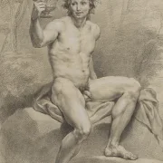 Anton Raphael Mengs | Siddende mandlig nøgenfigur med vinbladskrans - 1759 | Indrammet kunsttryk | Klassicisme | formida