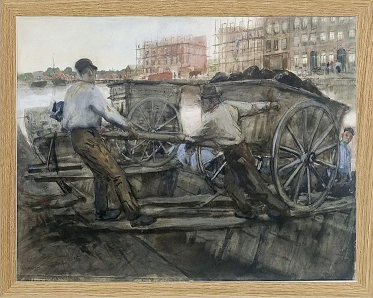 Arbeiter, die einen schwer beladenen Karren ziehen - 1900