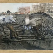 Arbeiter, die einen schwer beladenen Karren ziehen - 1900