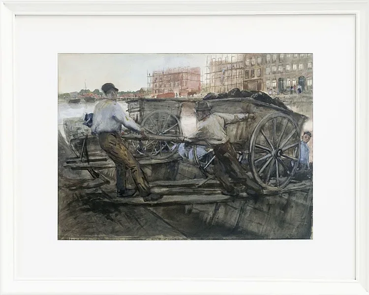 Arbeiter, die einen schwer beladenen Karren ziehen - 1900