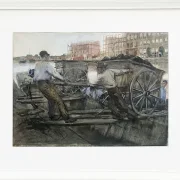 Arbeiter, die einen schwer beladenen Karren ziehen - 1900