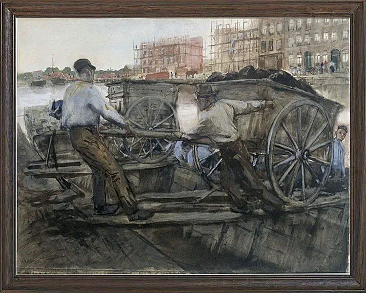 Arbeiter, die einen schwer beladenen Karren ziehen - 1900