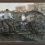 Arbeiter, die einen schwer beladenen Karren ziehen - 1900