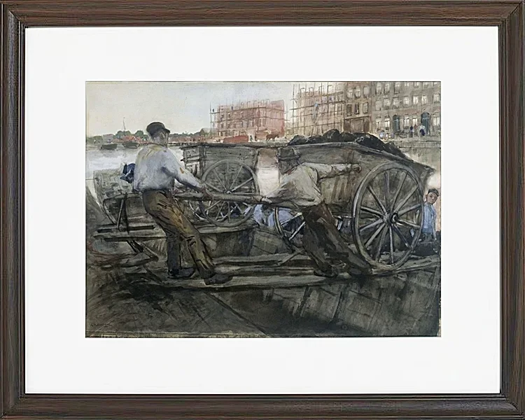 Arbeiter, die einen schwer beladenen Karren ziehen - 1900