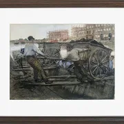 Arbeiter, die einen schwer beladenen Karren ziehen - 1900