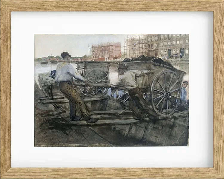 Arbeiter, die einen schwer beladenen Karren ziehen - 1900