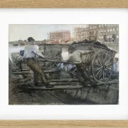 Arbeiter, die einen schwer beladenen Karren ziehen - 1900