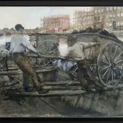 Arbeiter, die einen schwer beladenen Karren ziehen - 1900