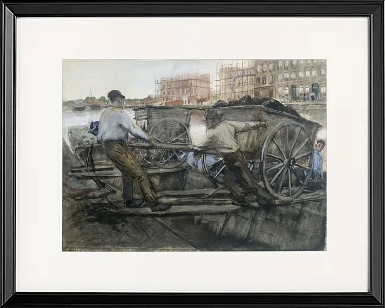 Arbeiter, die einen schwer beladenen Karren ziehen - 1900