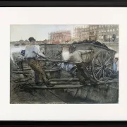 Arbeiter, die einen schwer beladenen Karren ziehen - 1900