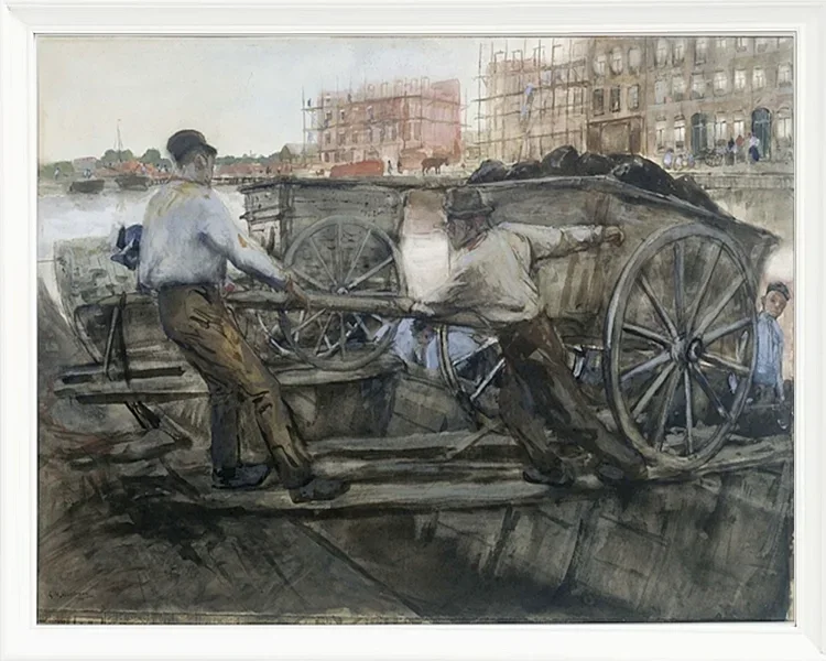 Arbeiter, die einen schwer beladenen Karren ziehen - 1900