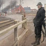 Auf den Zug warten. Bahnübergang Roskilde - 1914