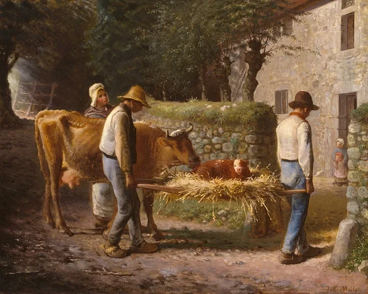 Bauern bringen ein auf dem Feld geborenes Kalb nach Hause – 1864