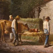 Bauern bringen ein auf dem Feld geborenes Kalb nach Hause – 1864