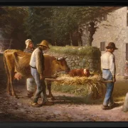 Bauern bringen ein auf dem Feld geborenes Kalb nach Hause – 1864