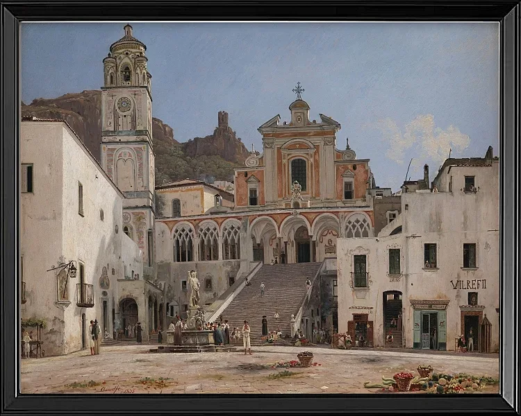 Udsigt over pladsen i Amalfi - 1834