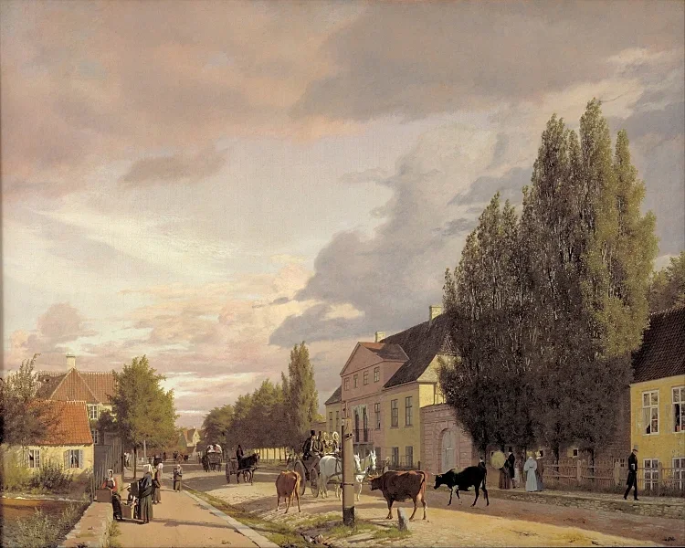 Blick auf eine Straße in Østerbro außerhalb von Kopenhagen, Morgenlicht - 1836