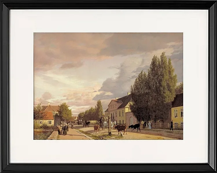 Blick auf eine Straße in Østerbro außerhalb von Kopenhagen, Morgenlicht - 1836