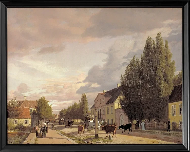 Blick auf eine Straße in Østerbro außerhalb von Kopenhagen, Morgenlicht - 1836