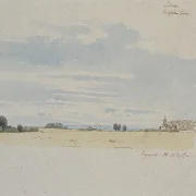 Blick über Felder in Richtung Wald – 1847