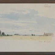 Blick über Felder in Richtung Wald – 1847