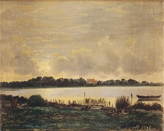 Blick über den Præstø-Fjord auf das Herrenhaus von Nysø – 1845