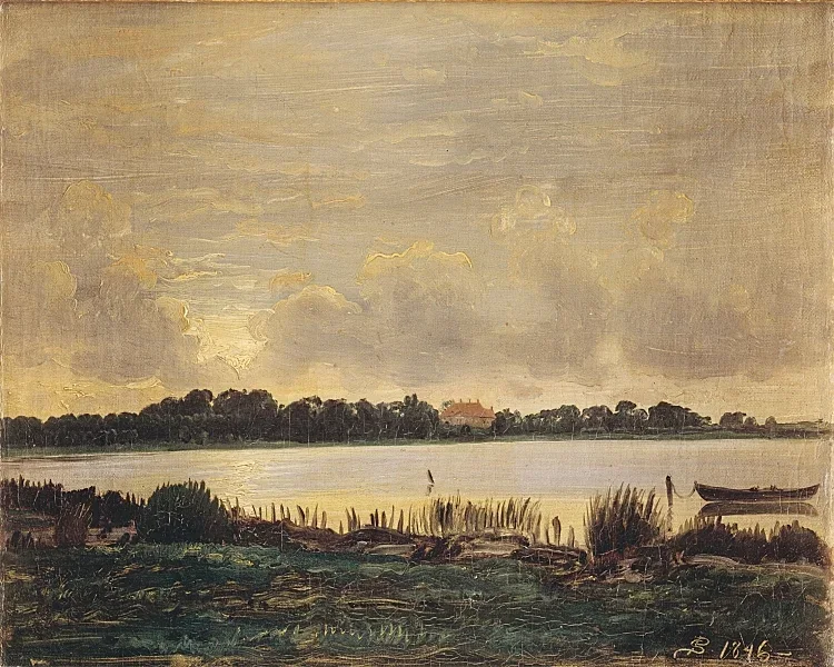 Blick über den Præstø-Fjord auf das Herrenhaus von Nysø – 1845