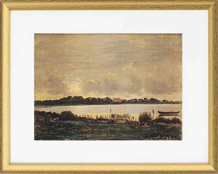 Blick über den Præstø-Fjord auf das Herrenhaus von Nysø – 1845