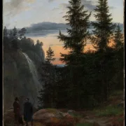 Blick über eine Bergschlucht mit Wasserfall - 1823