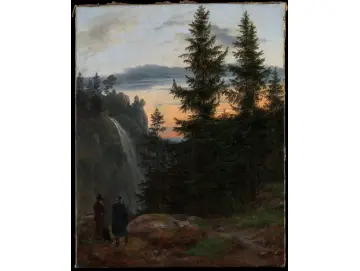 Blick über eine Bergschlucht mit Wasserfall - 1823