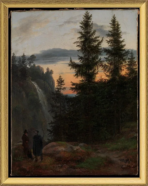 Blick über eine Bergschlucht mit Wasserfall - 1823