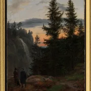 Blick über eine Bergschlucht mit Wasserfall - 1823