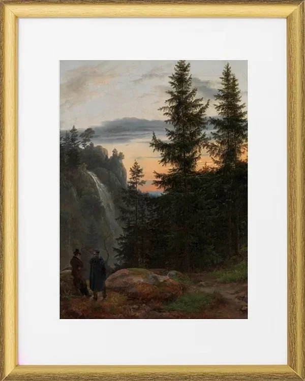 Blick über eine Bergschlucht mit Wasserfall - 1823