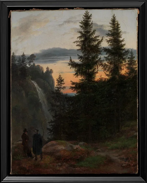 Blick über eine Bergschlucht mit Wasserfall - 1823