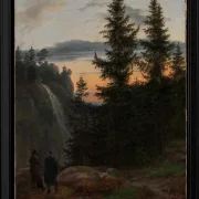 Blick über eine Bergschlucht mit Wasserfall - 1823